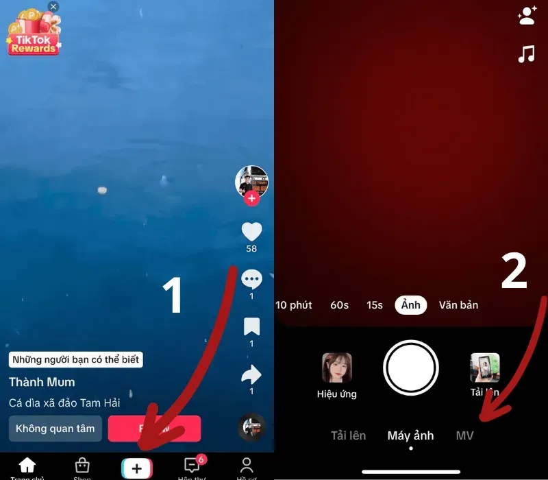 Thực hiện chuyển Live Photo thành video bằng cách chọn tính năng MV trong giao diện đăng tải của TikTok