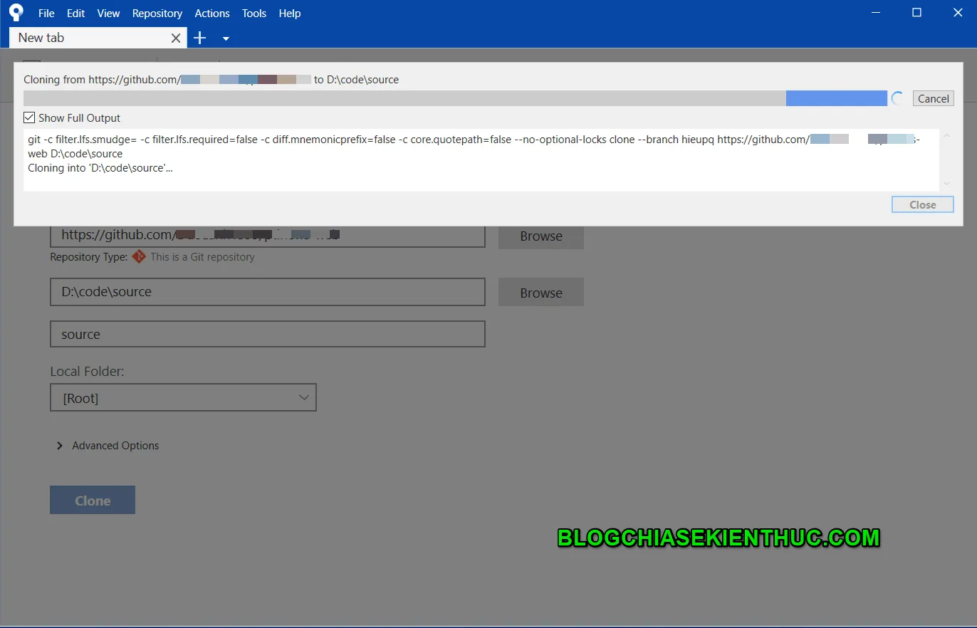 Thực hiện thao tác Clone Repository trên SourceTree với các trường thông tin