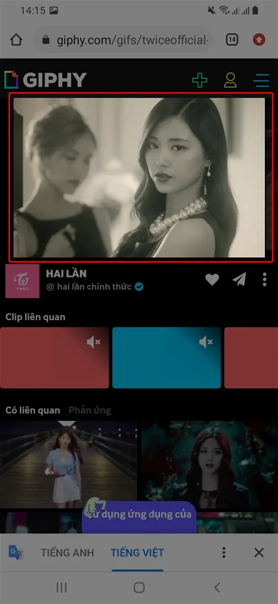Thực hiện thao tác nhấn giữ vào ảnh Gif đang hiển thị trên trình duyệt