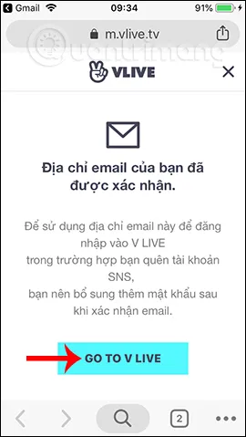 Thực hiện xác nhận địa chỉ email để đảm bảo tài khoản V LIVE hoạt động chính xác khi sử dụng các phương pháp tải video V LIVE nâng cao