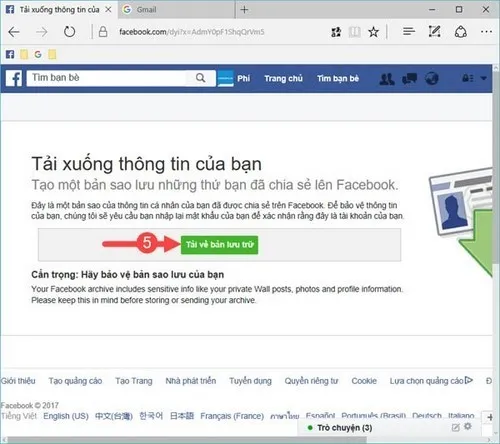 Thực hiện Yêu cầu tải về bản lưu trữ để phục hồi tin nhắn đã xóa trên Facebook