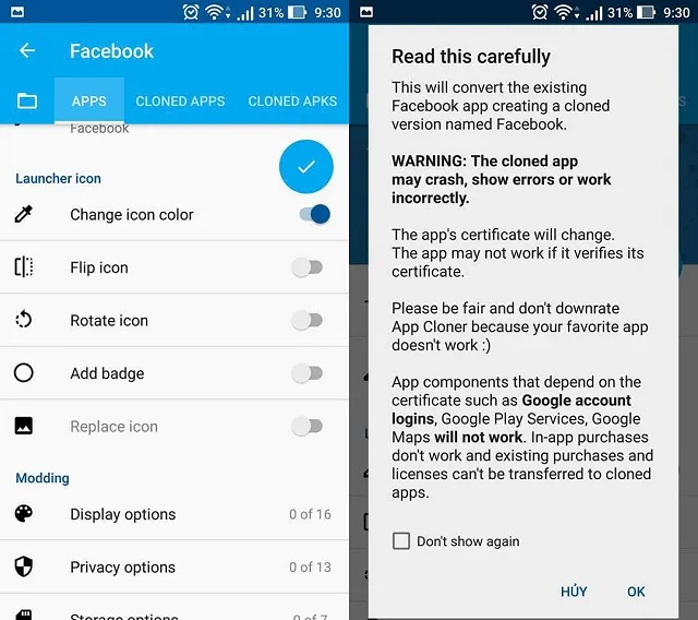 Tiến hành nhân bản ứng dụng Facebook sau khi tùy chỉnh
