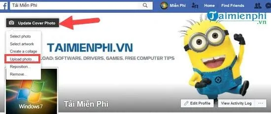 Tiến hành upload ảnh bìa Facebook đã tạo xong