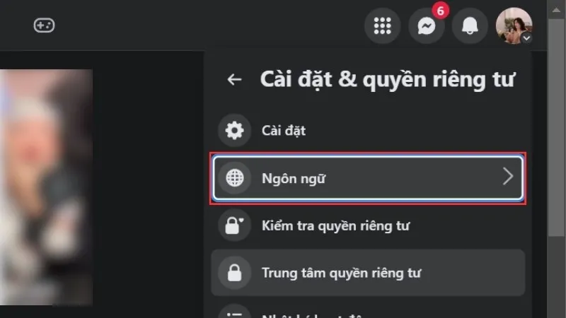 Tiếp tục chọn Ngôn ngữ để chuyển sang tiếng Indonesia