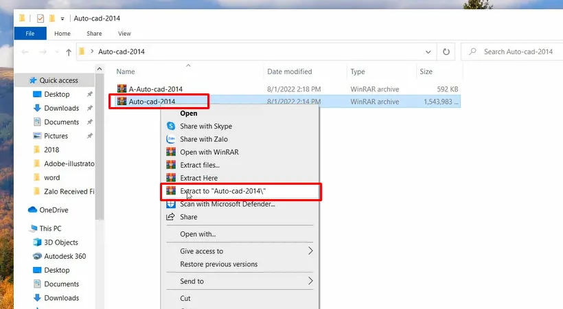 Tiếp tục giải nén file Auto – CAD – 2014 ra