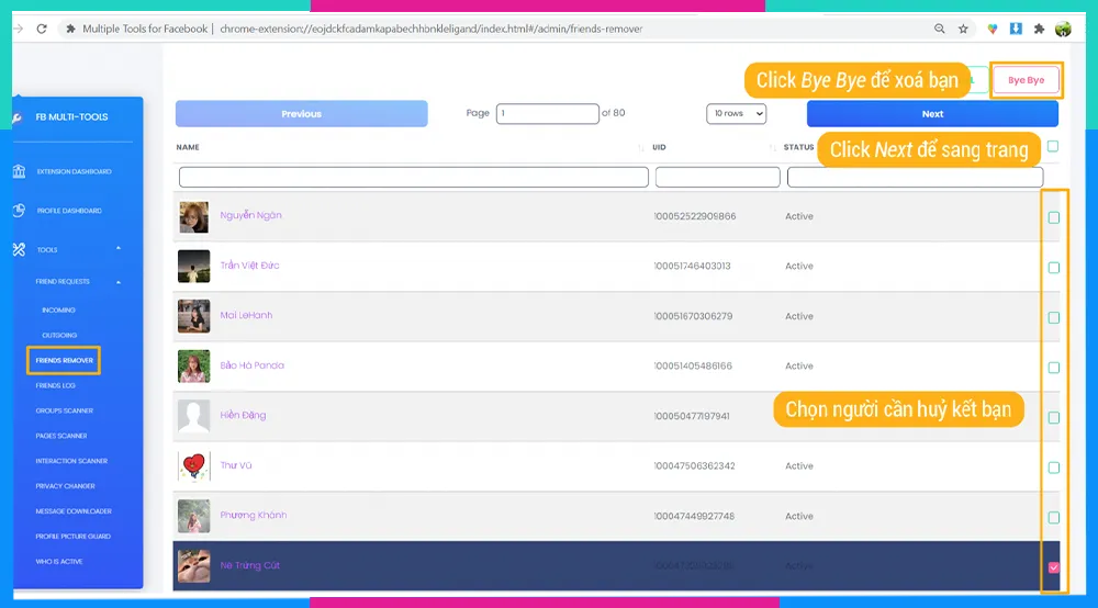 Tiếp tục thao tác xóa bạn bè trên máy tính