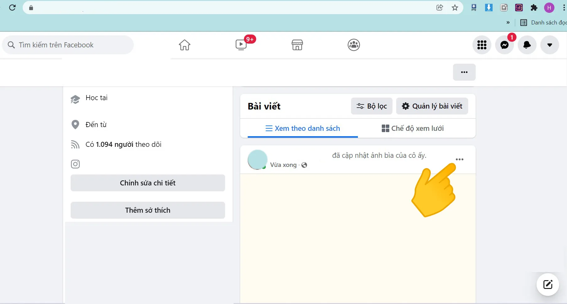 Tìm bài đăng ảnh bìa trên máy tính để thiết lập quyền riêng tư