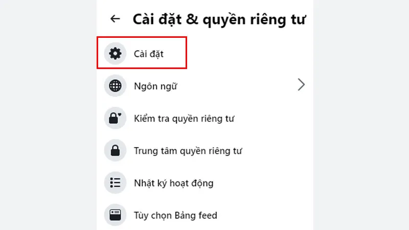 Tìm đến mục Cài đặt và Quyền riêng tư trên trình duyệt web máy tính