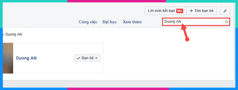 Tìm kiếm bạn bè Facebook để xoá