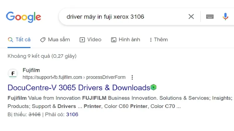 Tìm kiếm driver máy in Fuji Xerox trên Google