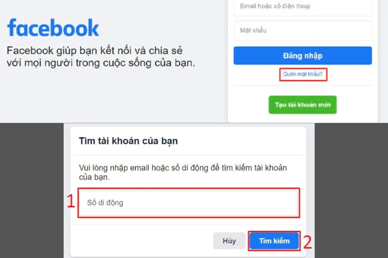 Tìm kiếm tài khoản bằng liên kết trang cá nhân Facebook