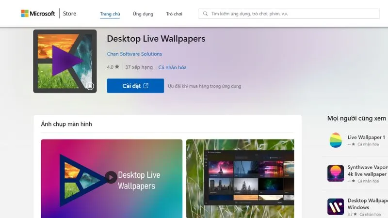 Tìm kiếm và Cài đặt ứng dụng Desktop Live Wallpaper từ Microsoft Store