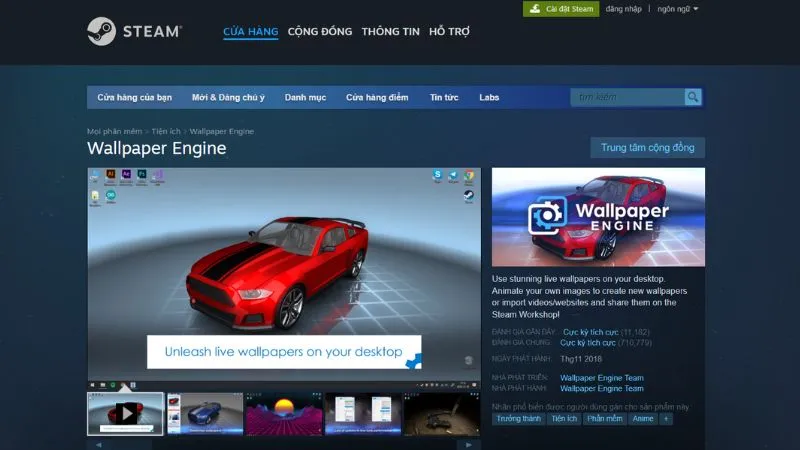 Tìm kiếm và cài đặt Wallpaper Engine thông qua ứng dụng Steam trên máy tính