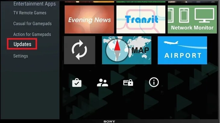 Tìm mục Cập nhật trong Google Play Store trên Tivi Sony