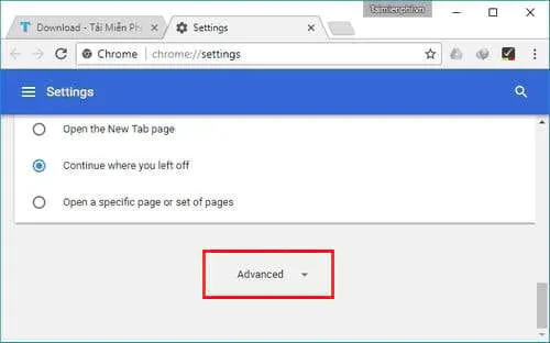 Tìm mục Nâng cao (Advanced) trong Cài đặt