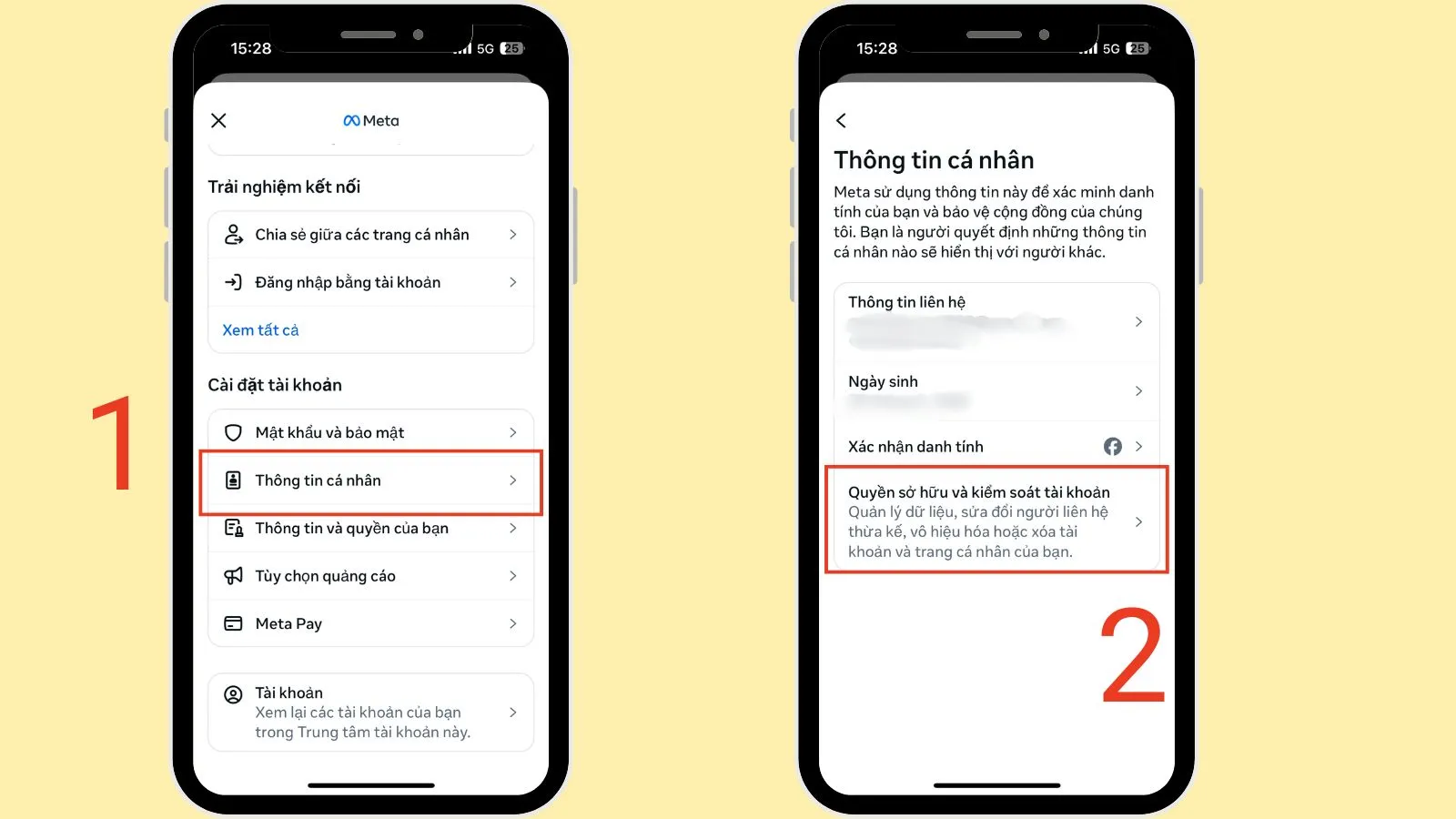 Tìm mục Quyền sở hữu và kiểm soát tài khoản trong cài đặt cá nhân
