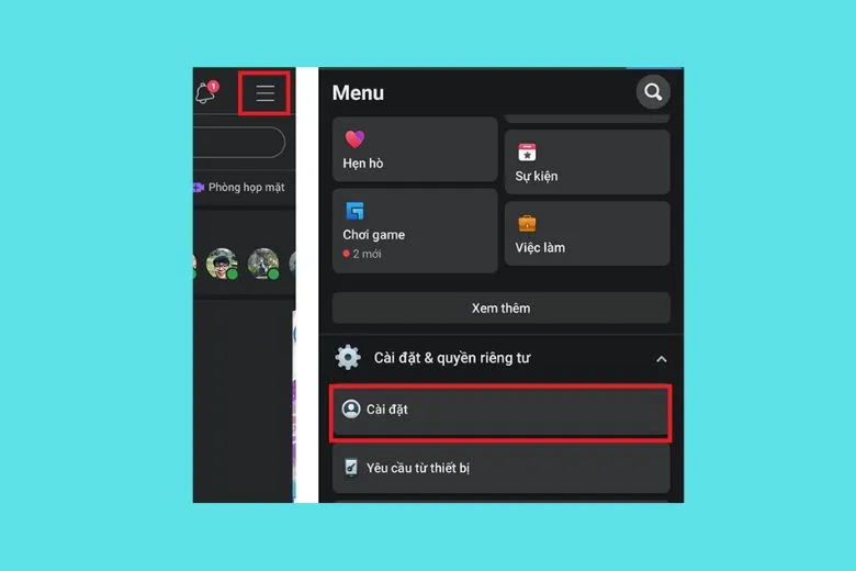 Tìm và nhấn vào biểu tượng menu (ba dấu gạch ngang) ở góc trên bên phải màn hình