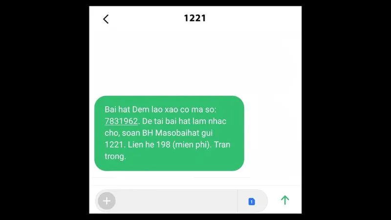 Tin nhắn trả về chứa mã số bài hát nhạc chờ Viettel