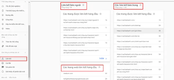 Tính năng liên kết trong GSC