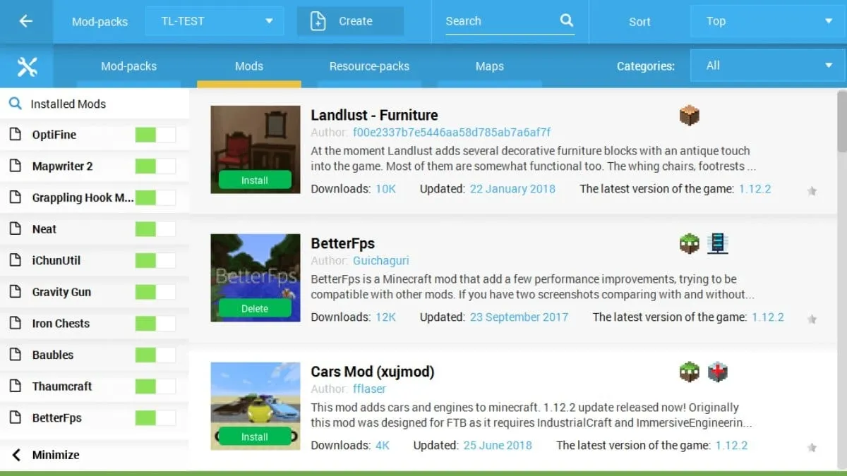 TLauncher còn cung cấp một kho modpack khổng lồ và hệ thống modpack thông minh