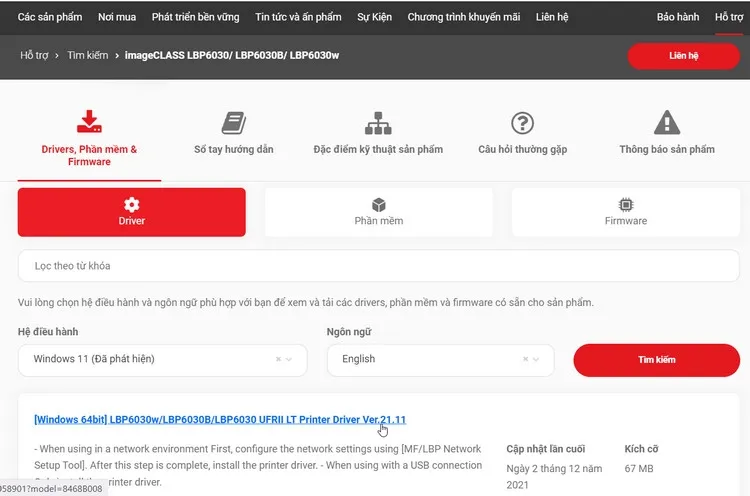 Trang chi tiết sản phẩm và kết quả đề xuất driver