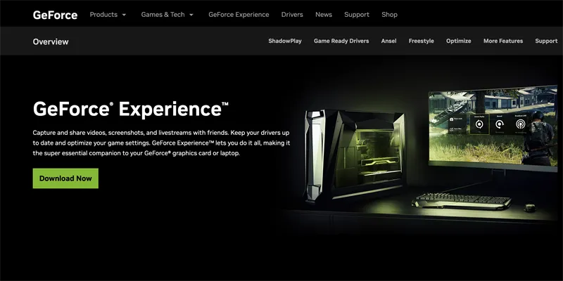 Trang tải xuống chính thức của công cụ Nvidia GeForce Experience.