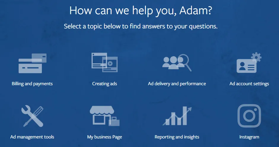 Trang thông tin hỗ trợ chính thức của Facebook dành cho nhà quảng cáo, một cách liên hệ gián tiếp