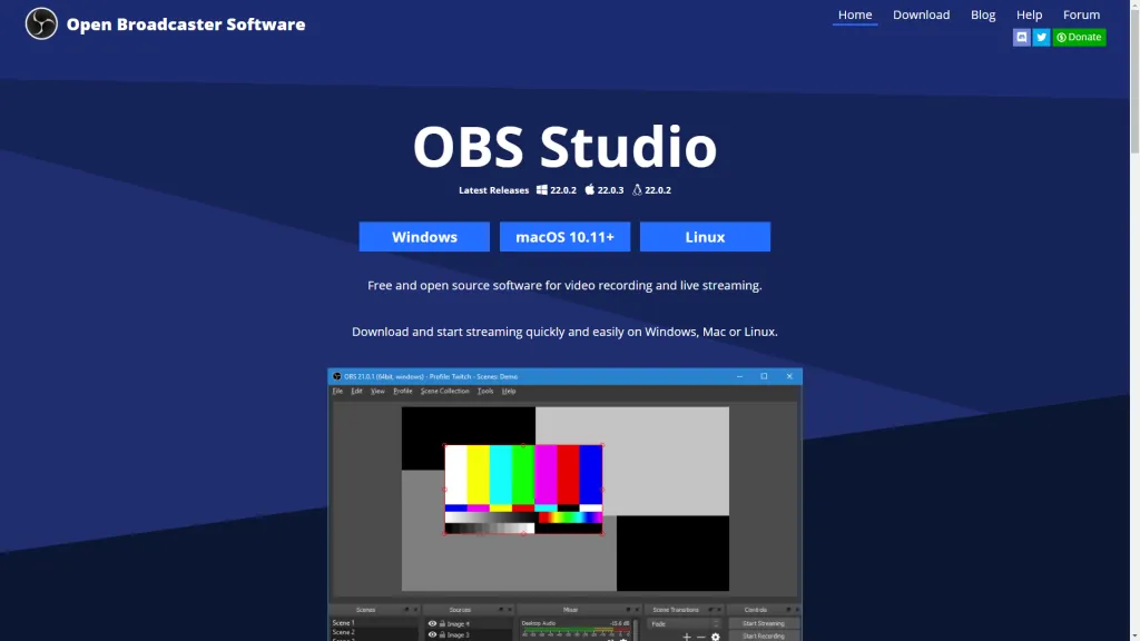 Trang web download OBS Studio, chọn phiên bản hệ điều hành phù hợp
