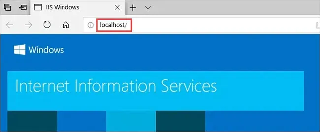Trang web IIS mặc định mở ra với địa chỉ localhost trên trình duyệt