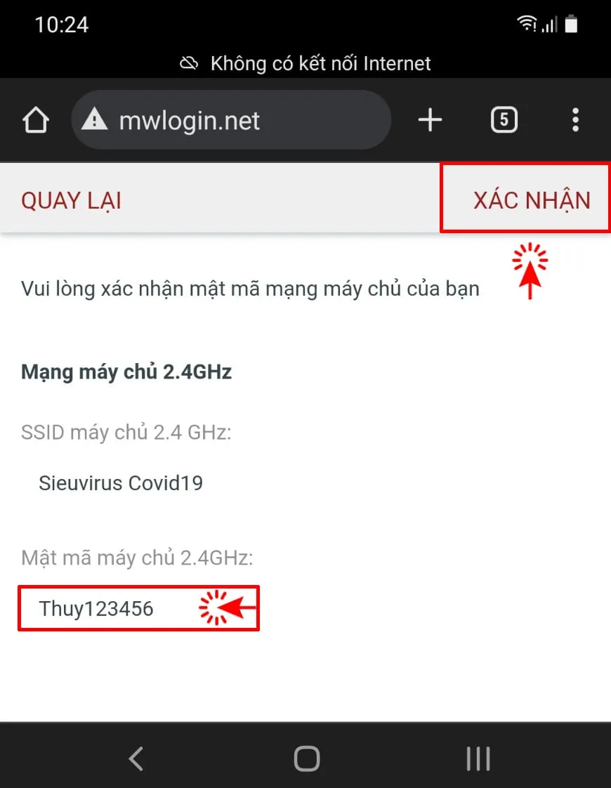 Trang xác nhận lại thông tin cài đặt trước khi hoàn tất