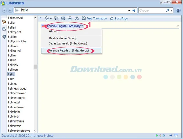 Trong Index Group, nhấn vào Arrange Results để sắp xếp thứ tự ưu tiên của từ điển