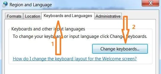 Trong tab Keyboards and Languages, nhấn Change Keyboards để tùy chỉnh bộ gõ