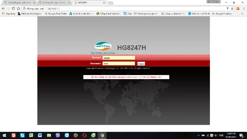 Truy cập 192.168.1.1 trên máy tính để cài đặt mật khẩu Viettel