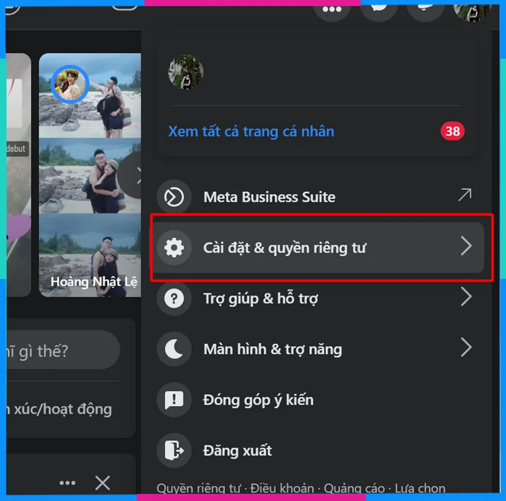 Truy cập Cài đặt và Trung tâm tài khoản Meta để tìm cách khóa trang facebook tạm thời
