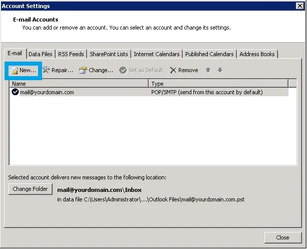 Truy cập File > Info > Account Settings, sau đó click chọn Account Settings