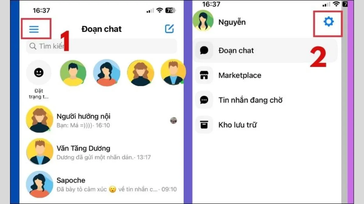 Truy cập Messenger và menu Cài đặt