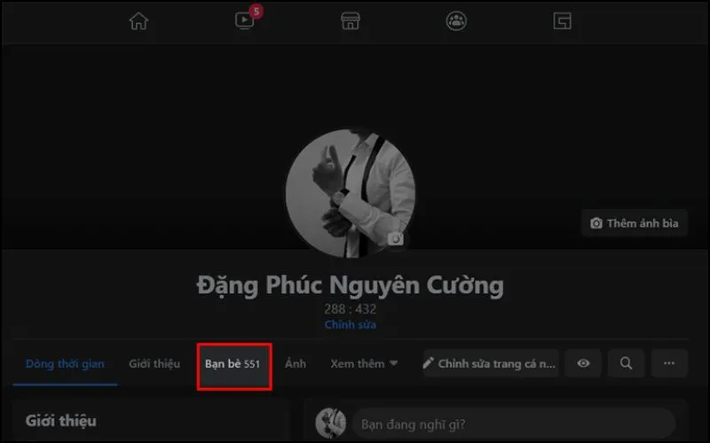Truy cập mục Bạn bè trên giao diện máy tính để thực hiện cách ẩn bạn bè trên facebook