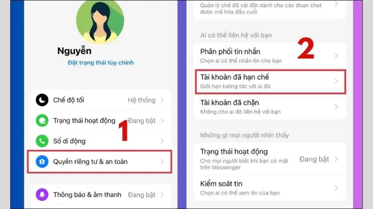 Truy cập mục Quyền riêng tư & an toàn trên Messenger