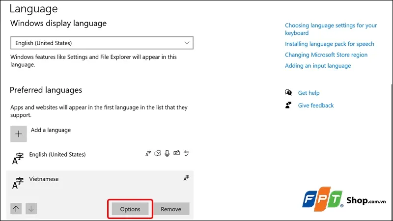 Truy cập Options để cài đặt kiểu gõ