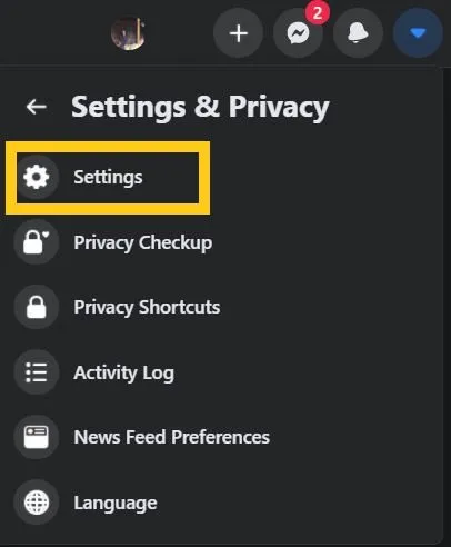 Truy cập Settings để tiến hành đổi ngôn ngữ Facebook