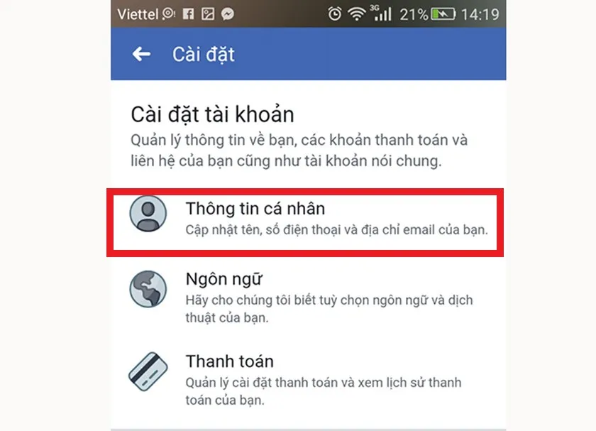 Truy cập Thông tin cá nhân để tiến hành đổi tên trên điện thoại