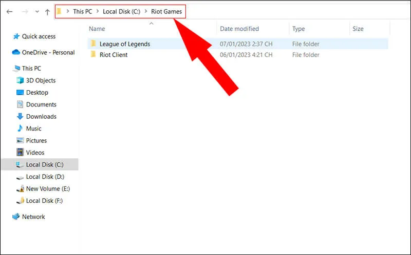 Truy cập thư mục chứa file League of Legends