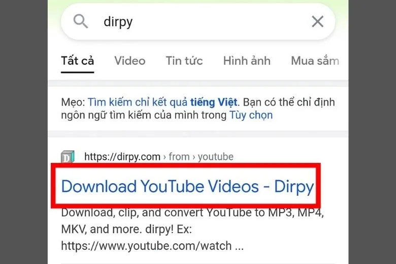 Truy cập trang web chuyển đổi Dirpy.com