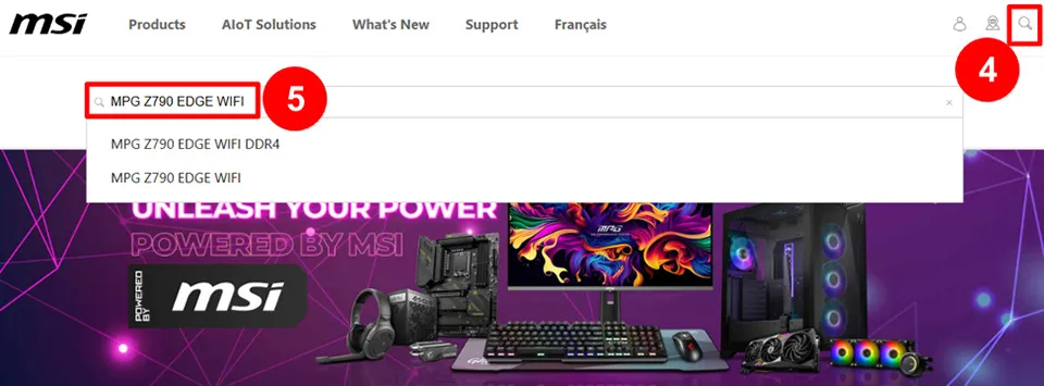 Truy cập trang web MSI và tìm kiếm bo mạch chủ