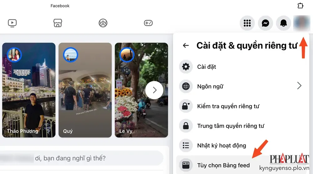 Truy cập vào Cài đặt và Quyền riêng tư là bước đầu tiên để biết cách ẩn thích trên facebook bằng máy tính