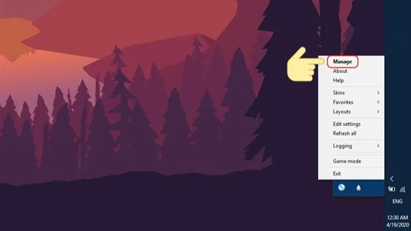 Truy cập vào Manage Rainmeter (Quản lý) thông qua biểu tượng trên thanh Taskbar