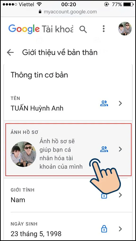 Truy cập vào mục Ảnh hồ sơ để xem và thay đổi ảnh đại diện Gmail hiện tại