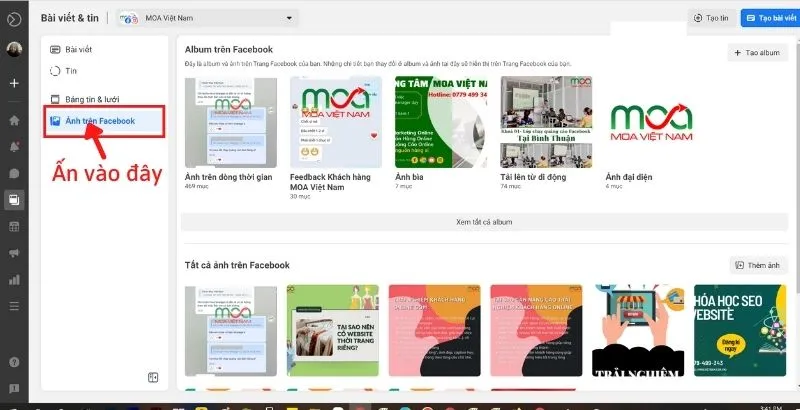 Truy cập vào mục Ảnh trên Facebook để bắt đầu tạo album mới