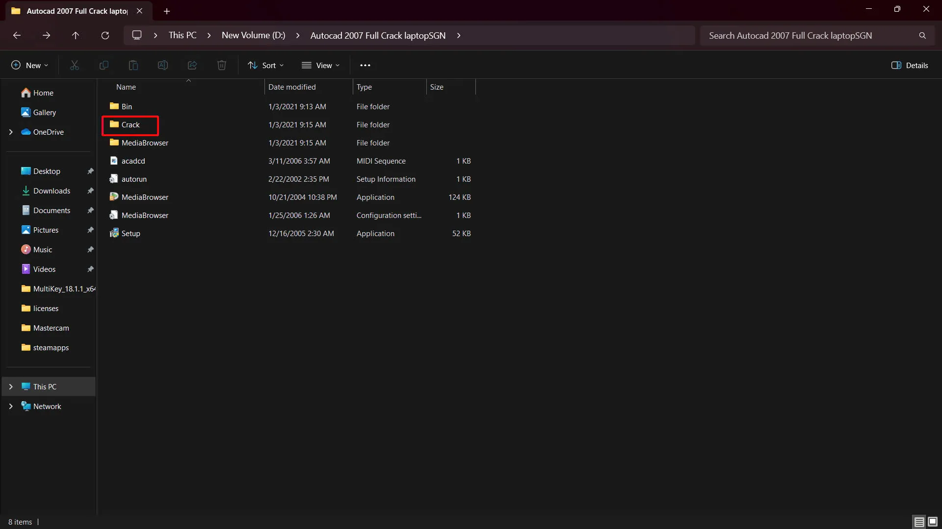 Truy cập vào thư mục 'cr@ck' trong bộ cài đặt đã giải nén