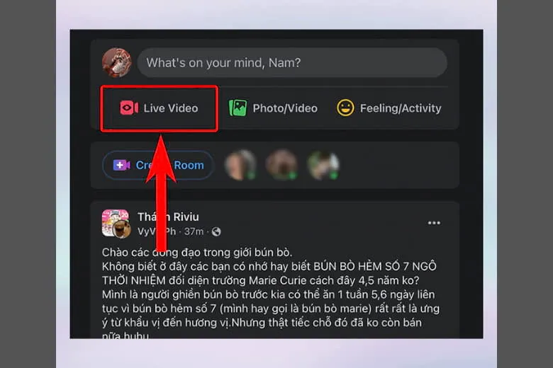 Truy cập vào trang Facebook và chọn tính năng Live Video để lấy khóa luồng